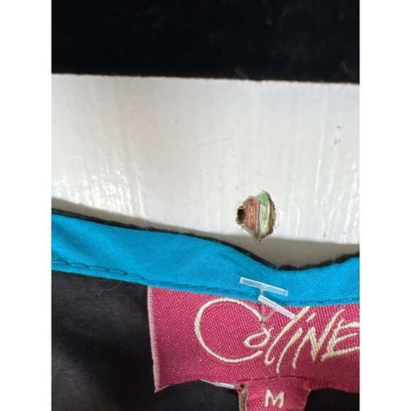 Coline Womens Size M Ethnic Shift Dress Blue Black Two Tone & Tassel Braid Trim - Picture 7 of 8